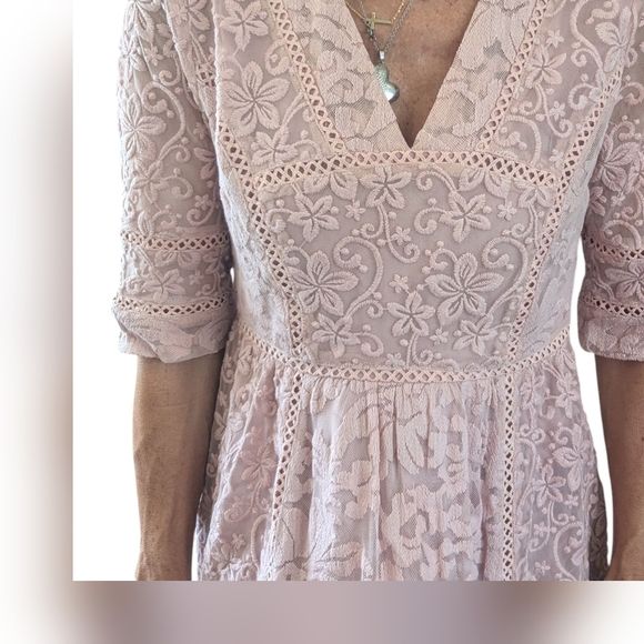 Brass & Roe Blush Pink Lace Midi Dress M Romantic Cottagecore Spring Wedding - Picture 7 of 13